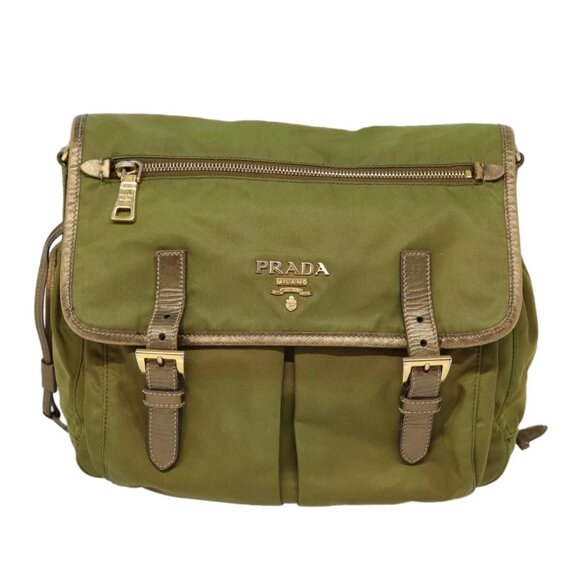 PRADA Shoulder Bag Nylon Khaki Gold Auth - Picture 2 of 16